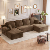 Homall 142" Boneless Couch, Modular Sectional Sofa, No Assembly Required, Memory Foam Filling, Corduroy U-Shaped Sofa, Movable Multi-Person Couch for Living Room (Brown) Homall