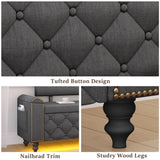 BYSAUD 51" Ottoman with Storage, Storage Ottoman Bench with LED Lights, End of Bed Bench with Upholstered Backrest & Curved Arm, Entryway Bench with Tufted Button for Bedroom Living Room, Dark Gray BYSAUD