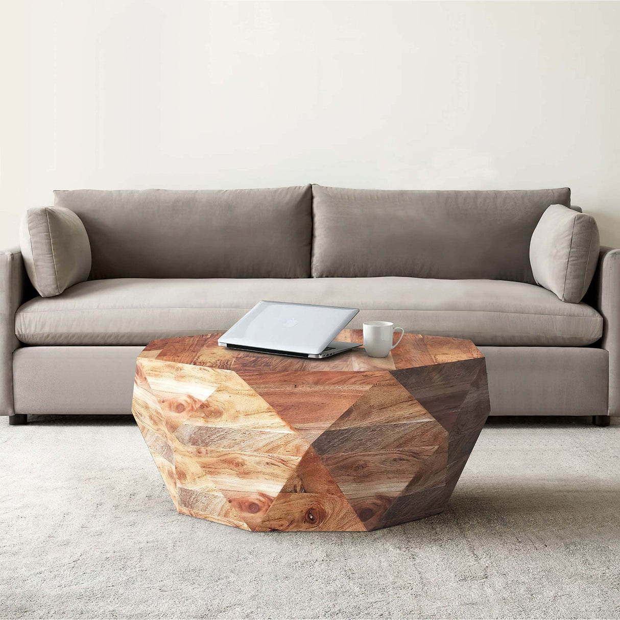 The Urban Port 33-Inch Diamond Shape Acacia Wood Coffee Table with Smooth Top, Natural Brown The Urban Port