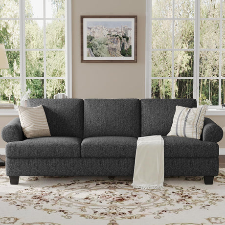 COPIAE 91 Inch Lawson Sofa with Extra Deep Seats Oversize, Mid-Century 3-Seat Sofa Couch, for Living Room, Apartment, Lounge, Dark Gray COPIAE