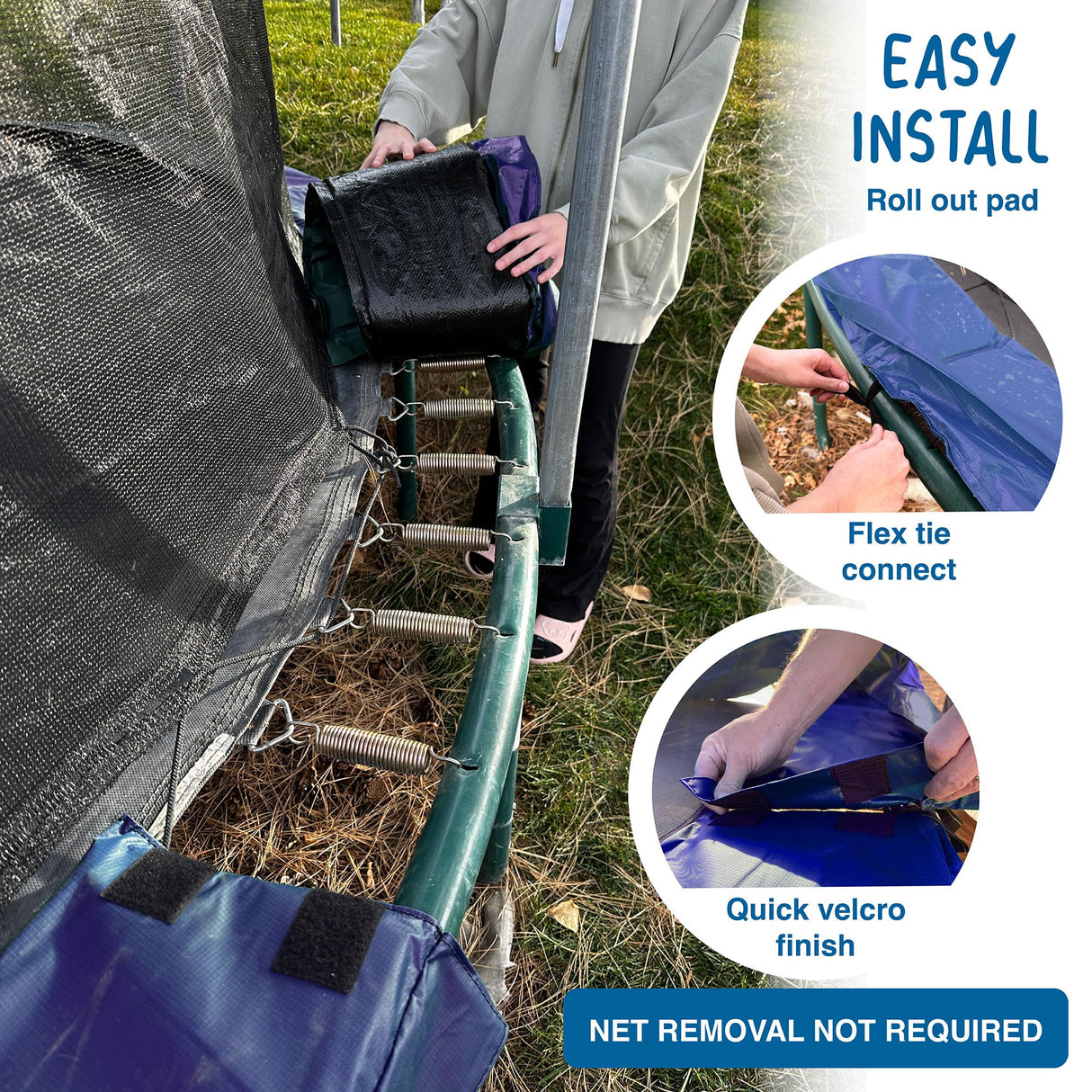 Trampoline Pro Trampoline Replacement Pad for 14 ft Frames Easy Install Water Resistant Trampoline Accessories Spring Cover UV and Cold Crack Resistant Trampoline Replacement Safety Pad (Blue 14 FT) Trampoline Pro