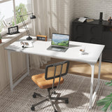 Huuger Computer Desk, 55 Inch Office Desk, Gaming Desk with Storage, Writing Desk Work Desk for Home Office, Study, Modern Simple Desk, Large Legroom, Metal Frame, White Huuger
