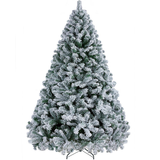 Yaheetech 7.5ft Premium Snow Flocked Hinged Artificial Christmas Fake Spruce Full Tree for Home Office Party Decoration with 1284 Branch White Snow Tips and Metal Stand