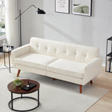 Tbfit 78" W Linen Sofa Couch, Mid Century Modern Decor Loveseat Couches for Living Room, Button Tufted Upholstered Small Couch for Bedroom, Solid, and Easy to Install Love Seats Furniture, Beige Tbfit