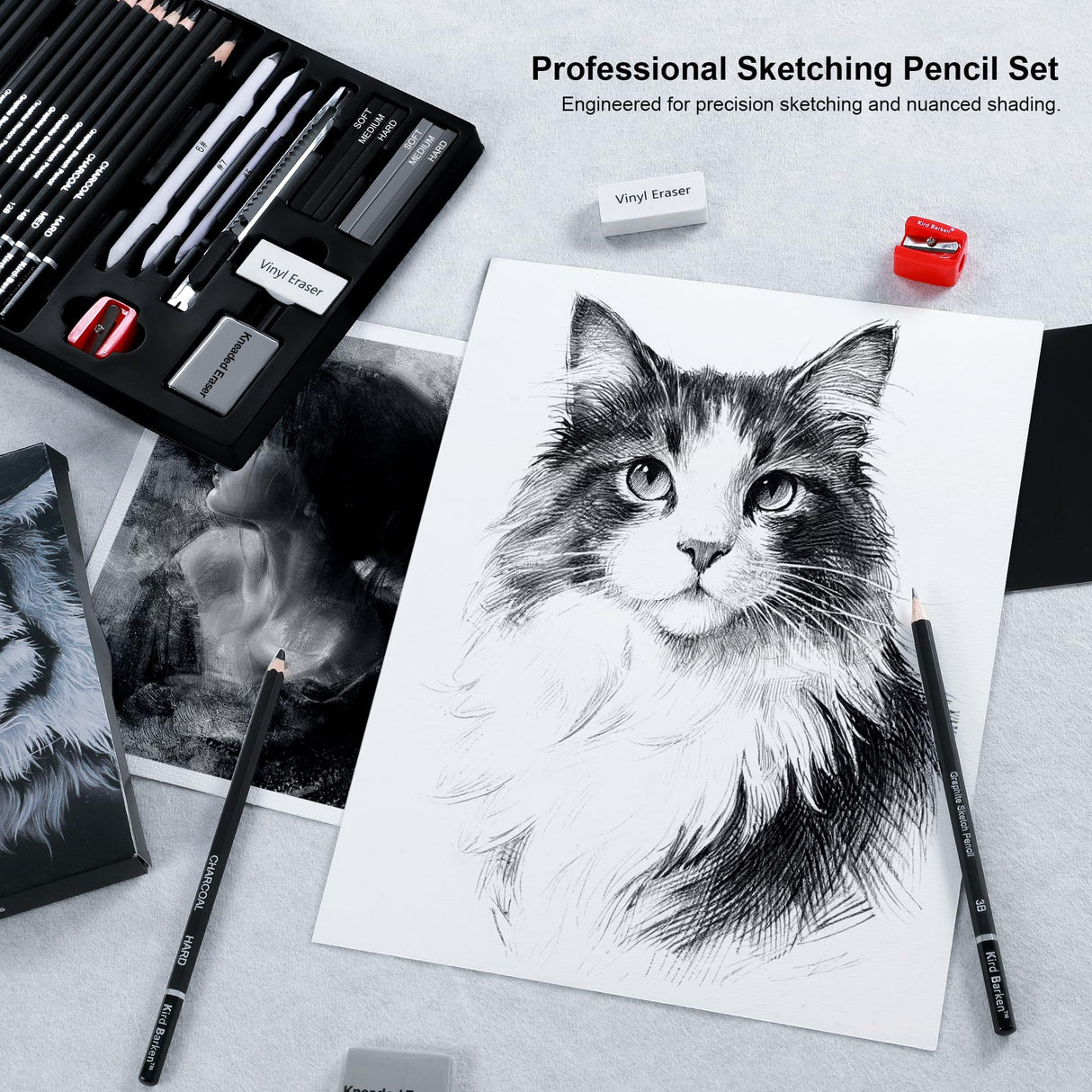Kird Barken 33 Piece Sketching Pencil Set - 5H to 14B Pencils, Charcoal Pencils, Charcoal Sticks,Graphite Sticks,Painting tools – drawing pencil set for Beginners, Artists, Students, Kids Kird Barken
