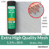AlpineReach Plastic Wire Mesh 1.3ft x 30ft (15.7" x 360") Fence Roll with Zip Ties - Ideal for Poultry, Dogs, Rabbit Barrier & Gardening, Durable Chicken Mesh, Versatile Rigid Fencing & Netting, Black AlpineReach