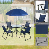 Shintenchi 6 Piece Patio Dining Set with Umbrella, Outdoor Furniture Set with 4 Folding Chairs and Tempered Glass Top Dining Table fot Lawn Backyard Garden Porch Blue Shintenchi