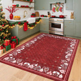 Christmas Area Rug 5x7 for Bedroom Living Room Non Slip Large Dining Room Holiday Decor Throw Carpet Washable Rugs Xmas Decoration Bordered Area Rugs Bordered Carpet for Nursery Kitchen, Red GarveeHome