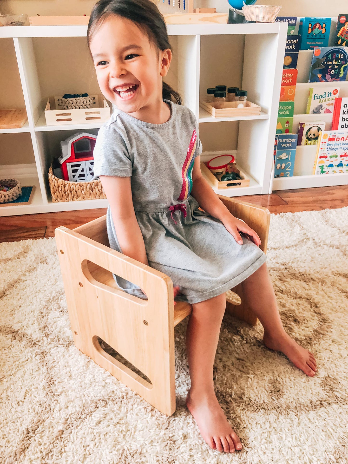 Montessori Weaning Table and Chair (12 inch) - Solid Wooden Toddler Chair/Table - Cube Chair for Toddlers - Hardwood - Kids Montessori Furniture - WoodArtSupply