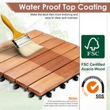 PrimeZone 54 PCS Solid Acacia Wood Interlocking Patio Deck Tiles - 12" x 12" Indoor Outdoor Waterproof Flooring Tiles for Balcony, Backyard, Garden & Poolside, All Weather Use, Natural Wood PrimeZone
