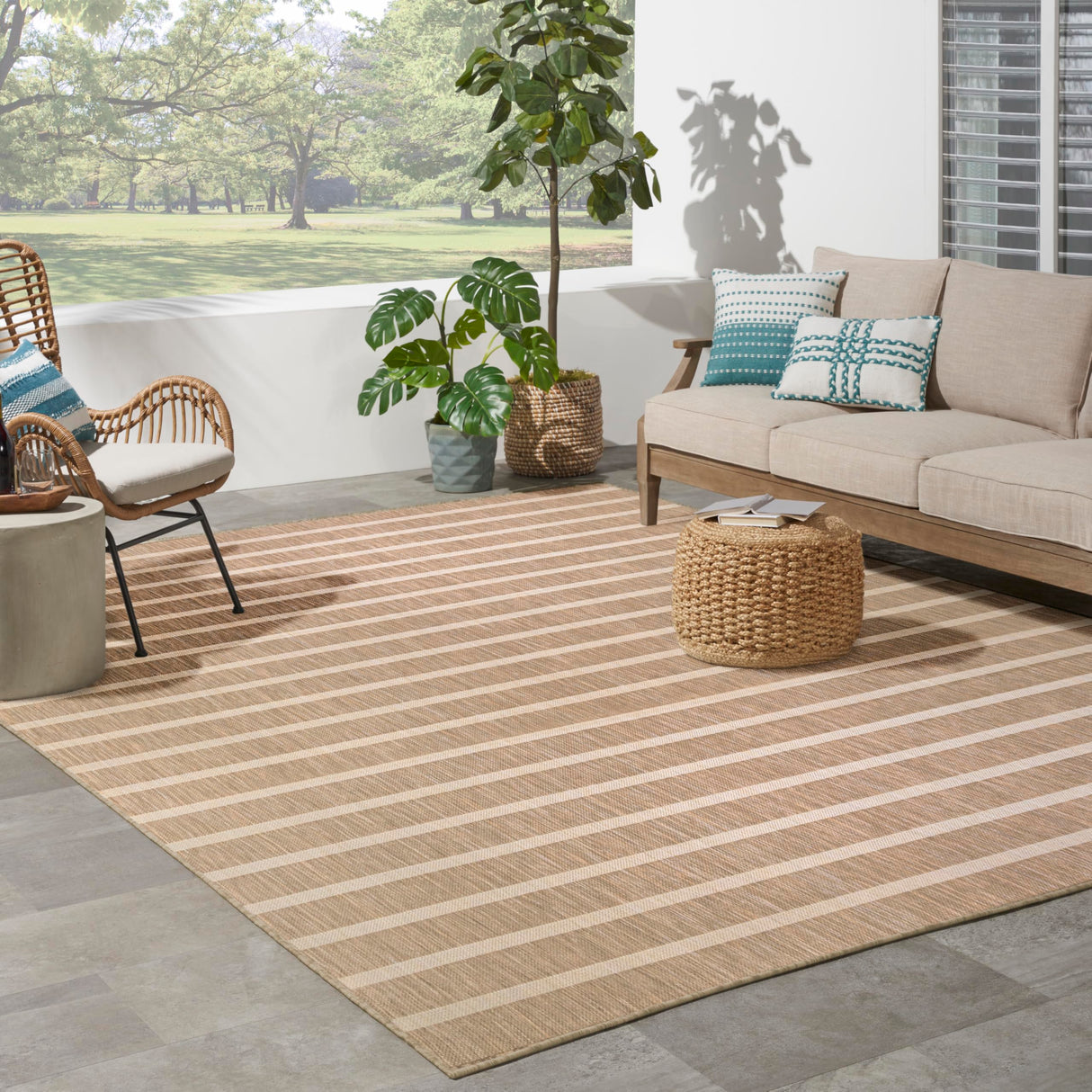 Nourison Home Positano Indoor/Outdoor Beige Ivory 8' x 10' Area Rug, Easy Cleaning, Non Shedding, Bed Room, Living Room, Dining Room, Backyard, Deck, Patio (8x10) Nourison
