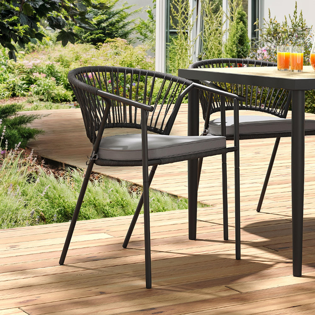 YITAHOME Outdoor Patio Chairs Set of 6, Stackable Dining Chairs Rattan Wicker Outdoor Patio Furniture Set with Cushion All Weather Bistro Chair for Garden Backyard Porch Poolside (Grey) YITAHOME