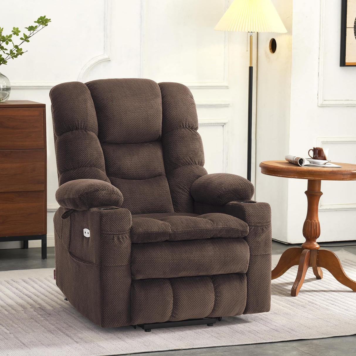 MCombo Dual Motor Power Lift Recliner Chair with Massage and Dual Heating, Adjustable Headrest for Big and Tall Elderly People, Fabric 7634 (Coffee, Large-Regular) MCombo