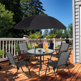 Vongrasig 6 Piece Folding Patio Dining Set,Small Metal Outdoor Garden Patio Table and Chair Set w/Umbrella for Lawn,Deck,Backyard,Black Vongrasig