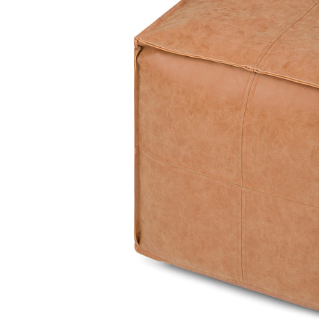 SIMPLIHOME Brody 30-inch Wide Large Square Coffee Table Pouf in Distressed Brown, Vegan Faux Leather Ottoman, Footrest, or Extra Seating for Living Room, Assembled SIMPLIHOME