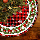48 Inch Christmas Tree Skirt Red and Black Buffalo Plaid Christmas Tree Skirt, Snowflake Bells Decoration, New Year's Eve Holiday Party Outdoor Decoration Staraise