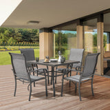 NUU GARDEN Outdoor Patio Dining Set 5 Piece Furniture Set Including Square Outdoor Dining Table with 1.57" Umbrella Hole and 4 Gray Textilene Chairs for Garden, Patio and Poolside Backyards NUU GARDEN