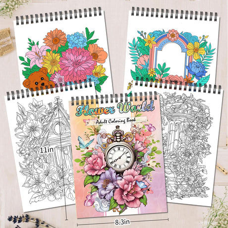 Jadeso Adult Coloring Book - 30 Unique Flowers Patterns and Designs, Coloring Book for Adults Relaxation and Stress Relief, Spiral Bound Adult Coloring Books for Women, Thick Smooth Paper(120gsm) Jadeso