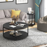 Round Side Table Set of 2,16in Rustic Wooden End Table Surface Top & Sturdy Metal Legs Nightstand for Living Room Bedroom Farmhouse Sofa Table with NSdirect