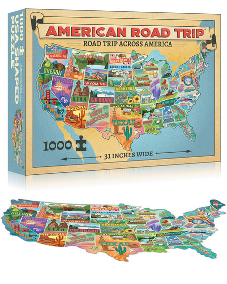 TDC Games US Map Puzzle Great American Roadtrip with Individual States, 1000 Piece Jigsaw Puzzle for Kids and Adults, Large America Shaped Educational Puzzle, Challenging Puzzle Map of USA TDC Games