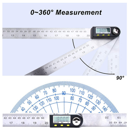 Yangoutool Digital Angle Ruler 20inches/500mm Stainless Steel Digital Angle Finder and Protractor Large Gauge Precision Measuring Tool for Woodworking Metalworking and Construction - WoodArtSupply