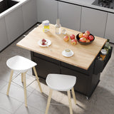 Squireewo Kitchen Cart with Wood Top and Drop Leaf Breakfast Bar, Rolling Mobile Kitchen Island Table on Wheels with Drawer and Storage Cabinet, Spice Rack, Towel Rack, Black Squireewo