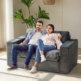 MAXYOYO Convertible Sofa Bed, Pull Out Loveseat Sleeper Sofa, 2 in 1 Folding Couch Bed, Fold Out Floor Couch with Pillows for Living Room Bedroom Lounge, Dark Grey MAXYOYO