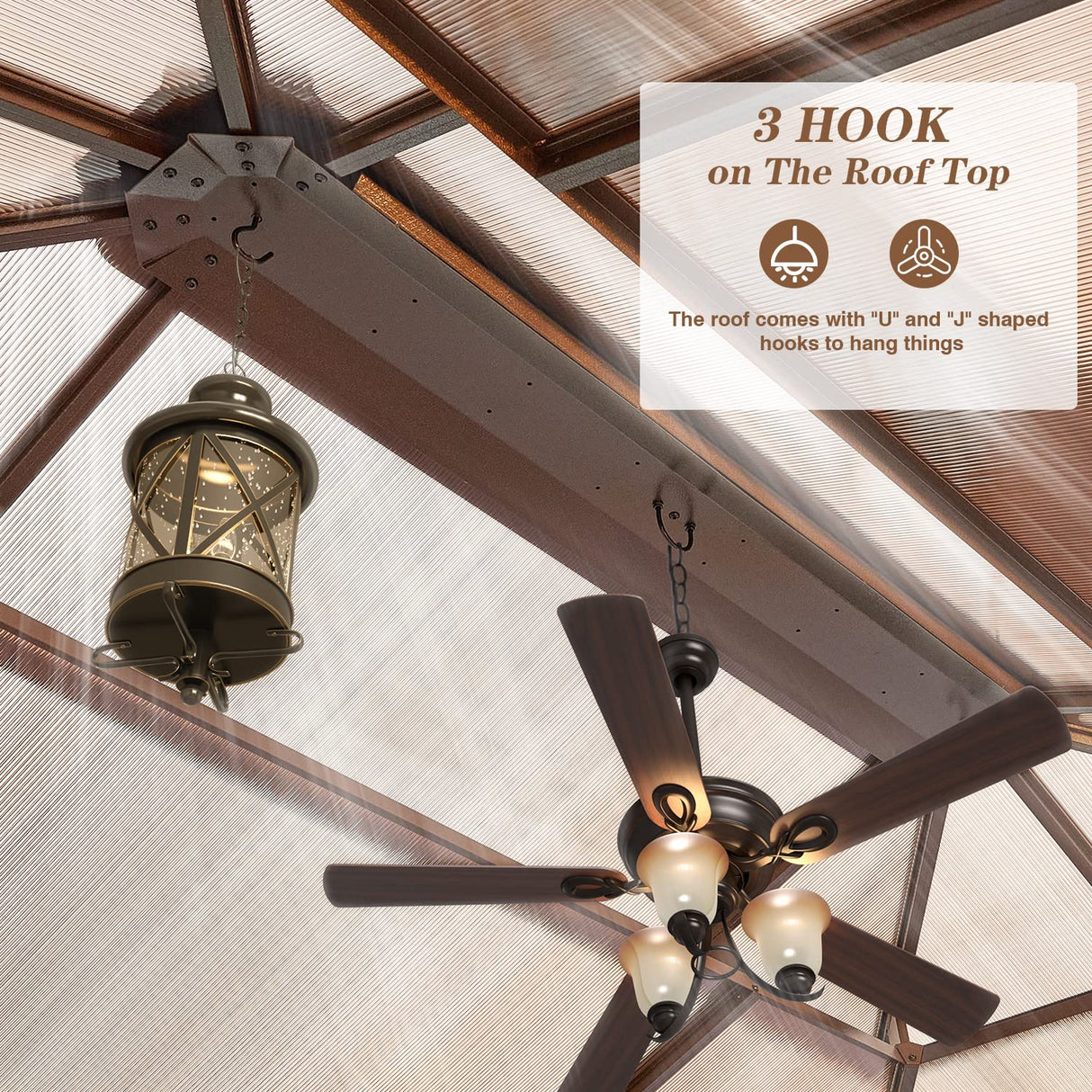 EROMMY 10' x 13' Gazebo Polycarbonate Double Roof Canopy Outdoor Aluminum Frame Pergola, Permanent Pavilion with Netting and Curtains for Garden Patio Lawns Parties EROMMY