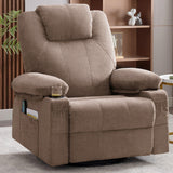 Weture Swivel Rocker Recliner Chair with Heat and Massage, 360 Degree Swivel Rocking Single Sofa with Cup Holders and USB Port, Big Oversized Recliner Chair for Living Room (Fabric, Brown) Weture