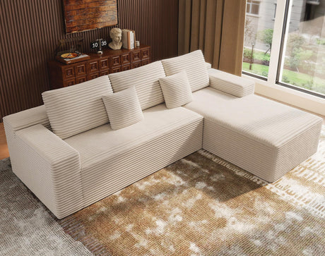 Boneless Modular Sectional Sofa, Cloud Couch with Right Facing Chaise, Oversized Deep Seat, L-Shaped, Soft Corduroy Fabric, Sectional Couch for Living Room -Beigey NMXUXMN