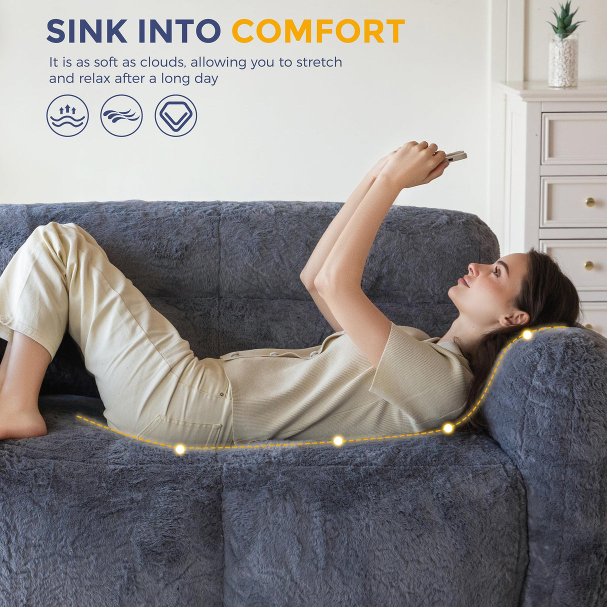 MAXYOYO Giant Bean Bag Chair for Adults, Ultra Soft Fluffy Loveseat Bean Bag Sofa, Oversized Floor Sofa for Living Room Bedroom, Cozy Reading Chair with Filler, Dark Grey MAXYOYO