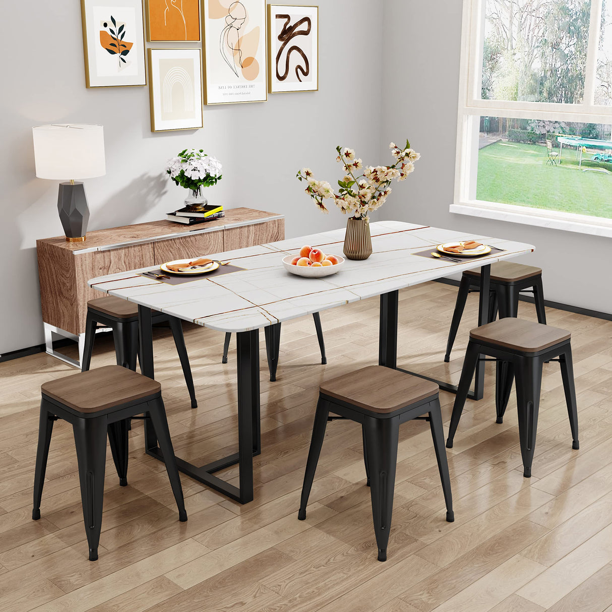 Changjie Furniture 18 Inch Stools Metal Dining Chairs Set of 4 Stackable School Stools Short Stools Stackable Bar Stools Classroom Stools (18 inch, Matte Black) Changjie Furniture