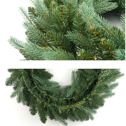 Christmas Wreath Pre Lighted 24 inch with 50 Led Fraser Fir Foliage Tips, Battery Operated Artificial Christmas Wreaths for Front Door with Lights, Green Christmas Decoration for Door Windows Wall