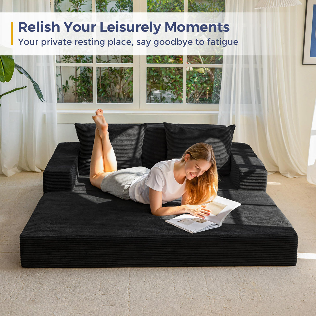 MAXYOYO Loveseat Sofa Bed, 4 in 1 Foldable Floor Sofa Couch in A Box with 2 Cup Holders, Convertible Boneless Couch Folding Recliner Sleeper Chair for Living Room, No Assembly Required, Black MAXYOYO