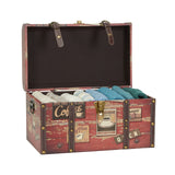 Household Essentials Medium Decorative Trunk, Coffee Shop Faux Decoupage, Antique Exterior, Leather and Metal Accents, Fabric Interior, Hinged Lid, Brown Household Essentials