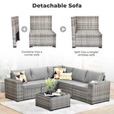 ovios 6 Pieces Patio Furniture Set, Outdoor Wicker Sectional Sofa with Coffee Table Comfy Cushions, Modern Modular Deep Seat Rattan Couch Conversation Set, Dark Grey ovios