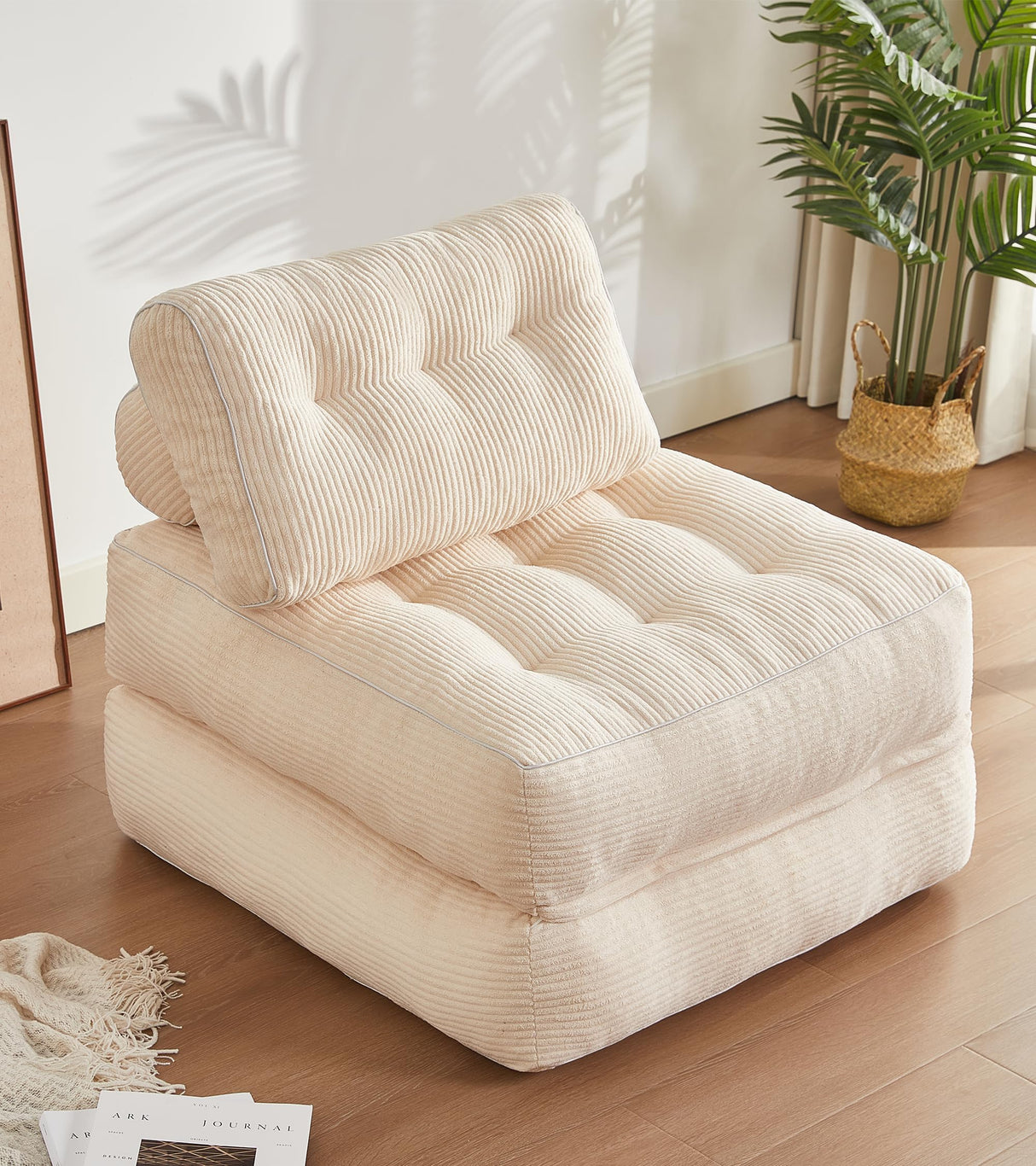 Afuson Folding Chair Bed, Futon Sofa Bed for Bedroom and Living Room, Convertible Floor Couch for Small Spaces, White Afuson