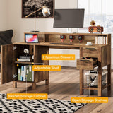 Tribesigns 55" Wood Executive Desk, Farmhouse Computer Desk with Drawers and Cabinet, Rustic Office Desk with Hutch and Storage Shelves, Large Study Writing Table for Home Office, Brown Tribesigns