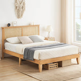 IDEALHOUSE Rattan Queen Bed Frame with LED Lights and Solid Wood Support IDEALHOUSE