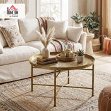 HOMCOM 24" Round Coffee Table with Hammered Tray Top, Vintage Metal Center Table for Living Room, Bedroom, Side Table, Gold HOMCOM