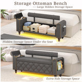 BYSAUD 51" Ottoman with Storage, Storage Ottoman Bench with LED Lights, End of Bed Bench with Upholstered Backrest & Curved Arm, Entryway Bench with Tufted Button for Bedroom Living Room, Dark Gray BYSAUD