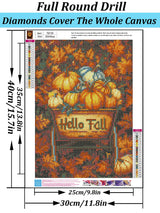 Hello Fall Pumpkin Leaf Cart Diamond Art Kits for Adults, 5D Diamond Painting Kits for Adults Beginners, DIY Full Round Drill Diamond Dot Painting Gem Art Kits for Adult,Home Wall Decor 11.8x15.7 Inch VCLKDIY