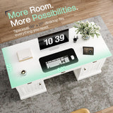 Jocisland 68" Executive Desk for Home Office & Study, Fluted Panel Computer Table with 3 Drawers and 2 Cabinets, Farmhouse Writing Desk – Pure White Jocisland