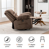 Ketaiyou Power Swivel Rocker Recliner with Massage and Heat, USB Port, Infinite Position, Overstuffed Electric Glider Rocking Chairs Living Room, Soft Fabric Reclining Sofa Chair(Mocha) Ketaiyou