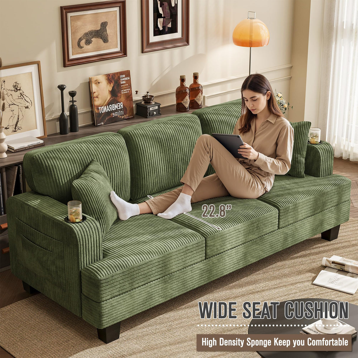 Homall Couch for Living Room, 83" Couches with Soft Deep Seats, Modern Sofa 3 Seater in Corduroy for Apartment, Bedroom (Green) Homall