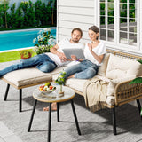 YITAHOME L-Shaped Patio Furniture Outdoor Loveseat Sectional Set for Backyard, Porch with Thick Cushions Detachable Lounger, Side Table (Light Brown+Beige) YITAHOME
