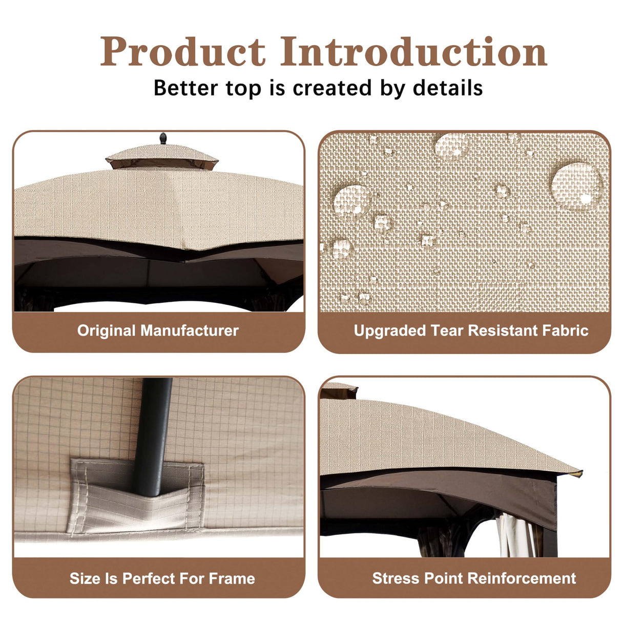 SCOCANOPY Replacement Top for 10x12 FT Gazebo Massillon Biscayne,Cabin-Style L-GZ933PST,Turnberry L-GZ933PCO-L,Tuscany L-GZ933PST-K (Light Beige Ripstop) SCOCANOPY