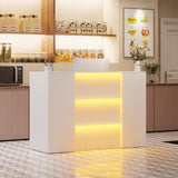 PAKASEPT Modern Reception Desk with LED Lights, 63 Inches Front Counter Table with Lockable Drawer & Shelves, Checkout Counter for Reception Room, Lobby, Beauty Salon, Retail,Office PAKASEPT