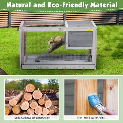 COZIVVOVV 2 Story Wooden Rabbit Hutch Indoor&Outdoor Bunny Cage with Pull Out Tray, Openable Roof, Side Door and Anti-Slip Ramp, Small Animal House(Grey) - WoodArtSupply