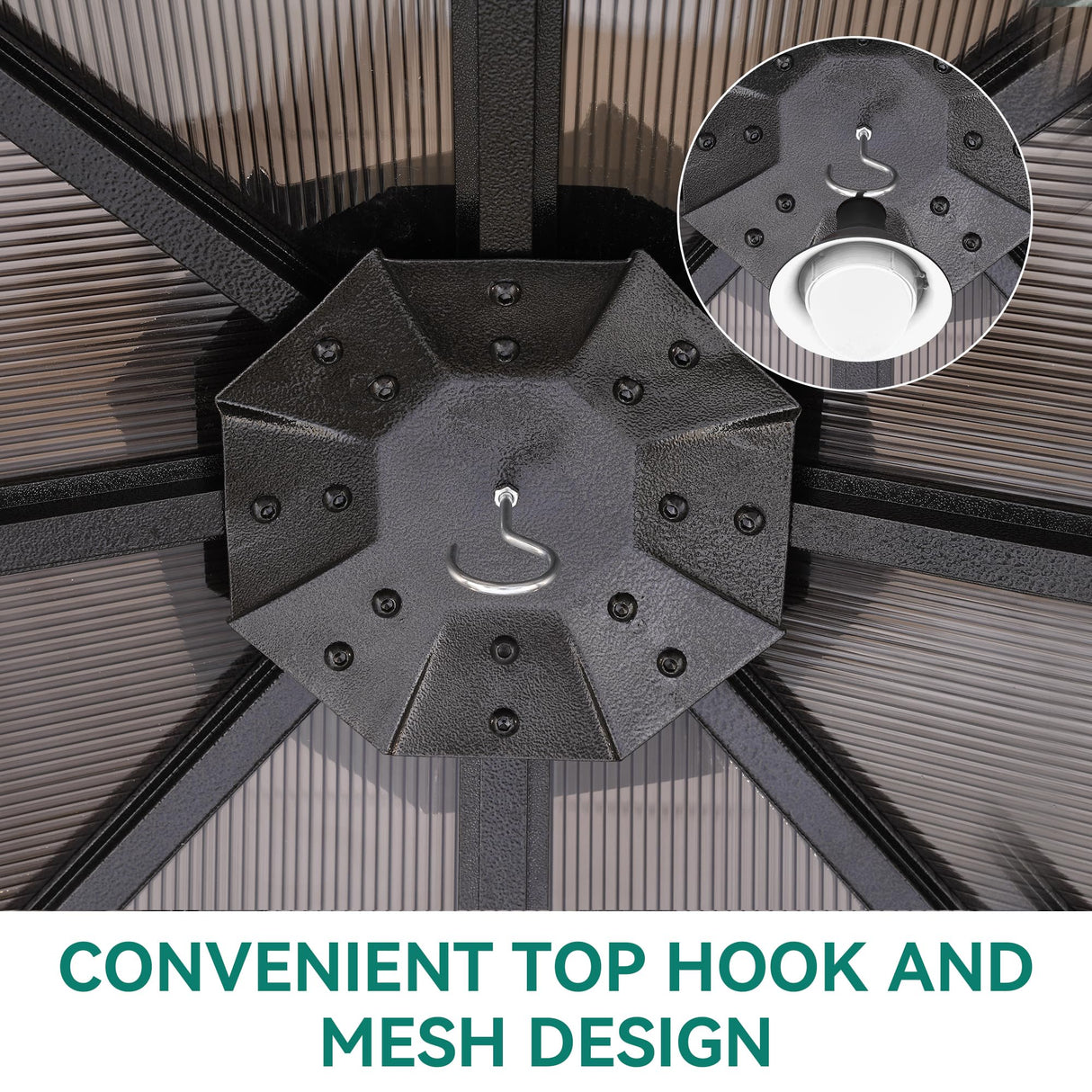 YITAHOME 10x10 Gazebo Polycarbonate Hardtop Outdoor Single Top Canopy with Netting and Shaded Curtains, Aluminum Frame Garden Tent for Patio, Backyard, Deck and Lawns, Brown YITAHOME